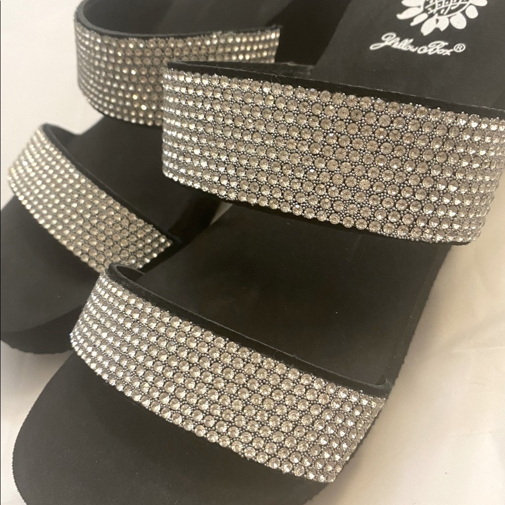 YELLOW BOX WEDGE SANDLES RHINESTONES GAZELLY